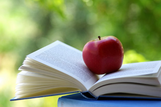 picture of apple and book